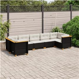 vidaXL 7 pcs conjunto de sofás p/ jardim c/ almofadões vime PE preto