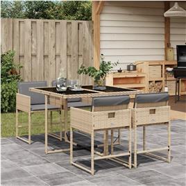 vidaXL 5pcs conj. jantar jardim c/ almofadões vime PE bege misturado