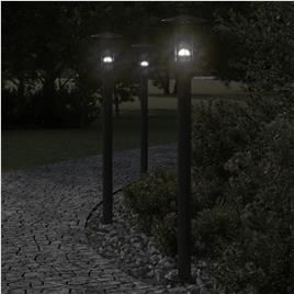 vidaXL Candeeiro de chão para exterior 3 pcs 100 cm aço inox. preto