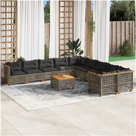 vidaXL 11 pcs conjunto sofás de jardim c/ almofadões vime PE cinzento
