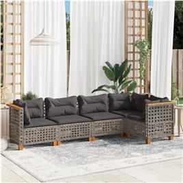 vidaXL 5 pcs conjunto sofás de jardim c/ almofadões vime PE cinzento