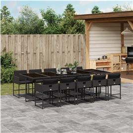 vidaXL 11 pcs conjunto de jantar p/ jardim c/ almofadões vime PE preto