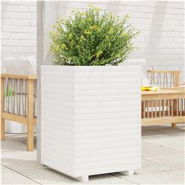 vidaXL Vaso/floreira de jardim 50x50x72 cm pinho maciço branco