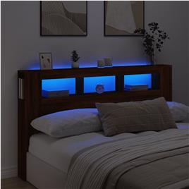 vidaXL Cabeceira c/ LEDs 180x18,5x103,5 cm carvalho castanho