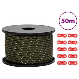 vidaXL Corda para tenda com tiras refletoras e esticadores 50 m 5 mm