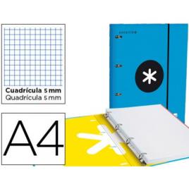 Pasta A4 com Elástico 4 Anéis 25mm com Recarga Xadrez Azul