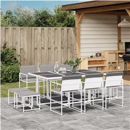 vidaXL 11 pcs conj. de jantar p/ jardim c/ almofadões textilene branco