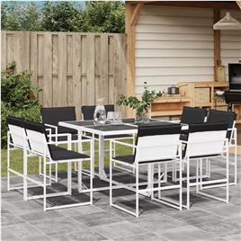 vidaXL 9 pcs conj. de jantar p/ jardim c/ almofadões textilene branco
