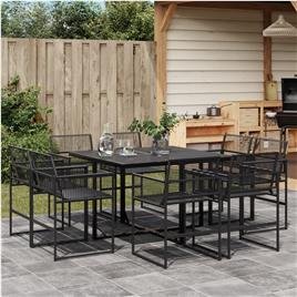 vidaXL 9 pcs conjunto de jantar para jardim vime PE preto