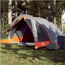 vidaXL Tenda de campismo cabana p/ 4 pessoas impermeável cinza/laranja