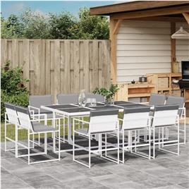 vidaXL 11 pcs conj. de jantar p/ jardim c/ almofadões textilene branco