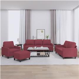 vidaXL 4 pcs conjunto de sofás com almofadões tecido vermelho tinto