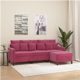 vidaXL Sofá de 3 lugares com apoio de pés 180 cm veludo vermelho tinto