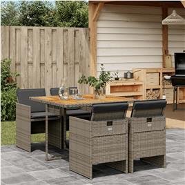 vidaXL 5 pcs conjunto de jantar p/ jardim c/ almofadões vime PE cinza