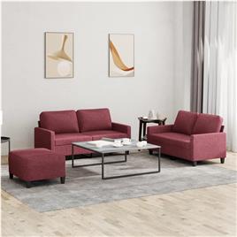vidaXL 3 pcs conjunto de sofás com almofadões tecido vermelho tinto