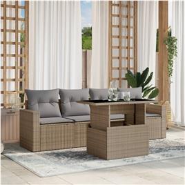 vidaXL 5 pcs conjunto de sofás p/ jardim com almofadões vime PE bege