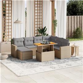 vidaXL 8 pcs conjunto de sofás p/ jardim com almofadões vime PE bege