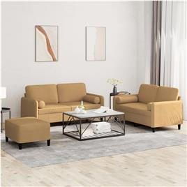 vidaXL 3 pcs conjunto de sofás com almofadas veludo castanho