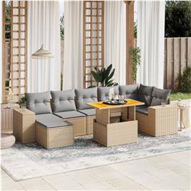vidaXL 8 pcs conjunto de sofás p/ jardim com almofadões vime PE bege