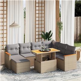vidaXL 8 pcs conjunto de sofás p/ jardim com almofadões vime PE bege