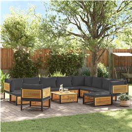 vidaXL 12 pcs conjunto de sofás de jardim com almofadões acácia maciça