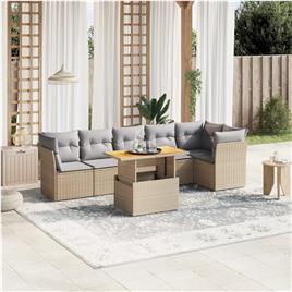 vidaXL 7 pcs conjunto de sofás p/ jardim com almofadões vime PE bege