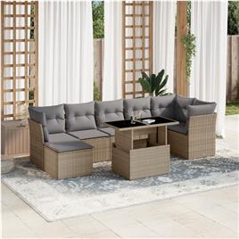 vidaXL 8 pcs conjunto de sofás p/ jardim com almofadões vime PE bege