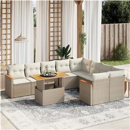 vidaXL 10 pcs conjunto de sofás p/ jardim com almofadões vime PE bege