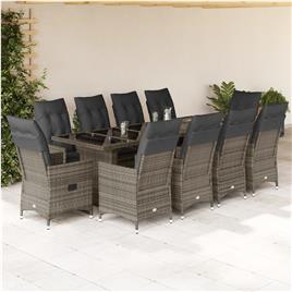 vidaXL 11 pcs conjunto bistrô de jardim c/ almofadões vime PE cinzento