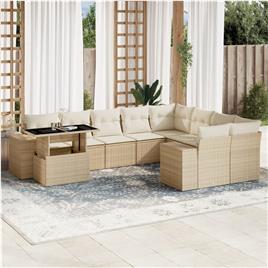 vidaXL 10 pcs conjunto de sofás p/ jardim com almofadões vime PE bege