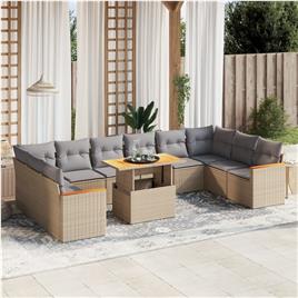 vidaXL 11 pcs conjunto sofás de jardim c/ almofadões vime PE bege