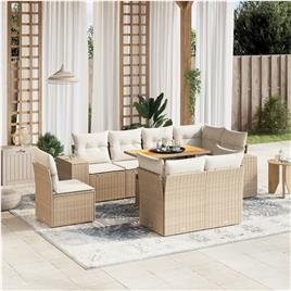vidaXL 9 pcs conjunto de sofás p/ jardim com almofadões vime PE bege