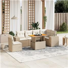 vidaXL 7 pcs conjunto de sofás p/ jardim com almofadões vime PE bege