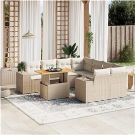 vidaXL 9 pcs conjunto de sofás p/ jardim com almofadões vime PE bege