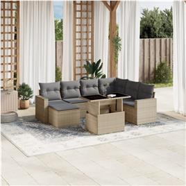 vidaXL 8 pcs conjunto de sofás p/ jardim com almofadões vime PE bege