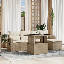 vidaXL 6 pcs conjunto de sofás p/ jardim com almofadões vime PE bege