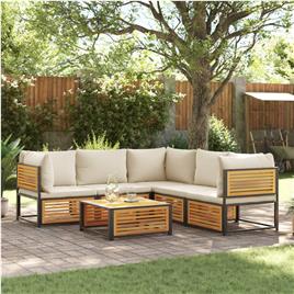 vidaXL 6 pcs conjunto de sofás de jardim com almofadões acácia maciça