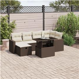 vidaXL 7 pcs conjunto de sofás jardim c/ almofadões vime PE castanho