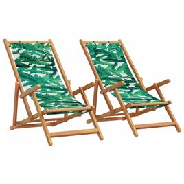 vidaXL Cadeiras de praia dobráveis 2 pcs tecido/madeira padrão folhas