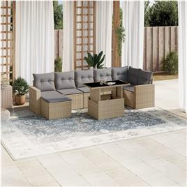 vidaXL 8 pcs conjunto de sofás p/ jardim com almofadões vime PE bege