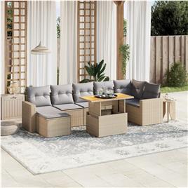 vidaXL 8 pcs conjunto de sofás p/ jardim com almofadões vime PE bege