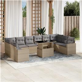 vidaXL 11 pcs conjunto sofás de jardim c/ almofadões vime PE bege