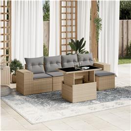 vidaXL 6 pcs conjunto de sofás p/ jardim com almofadões vime PE bege