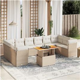 vidaXL 11 pcs conjunto sofás de jardim c/ almofadões vime PE bege