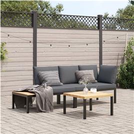 vidaXL 3 pcs conjunto de sofás p/ jardim c/ almofadões alumínio preto
