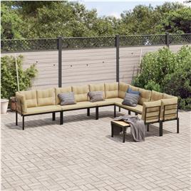vidaXL 6 pcs sofás de jardim com almofadões aço revestido a pó preto