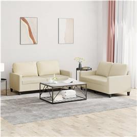 vidaXL 2 pcs conjunto sofás c/ almofadões couro artificial cor creme