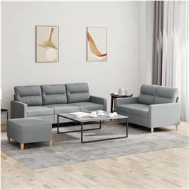vidaXL 3 pcs conjunto de sofás com almofadões tecido cinzento-claro