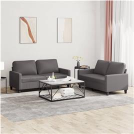 vidaXL 2 pcs conjunto de sofás c/ almofadões couro artificial cinzento