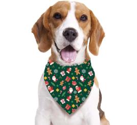 Lenço de Natal estampado verde para cães medindo 69x35 cm